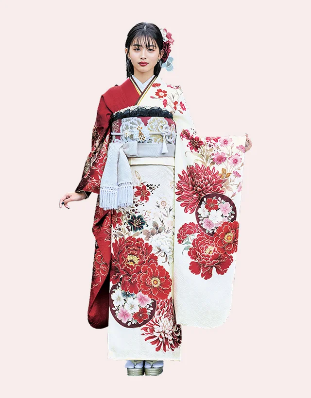 赤地に花々をあしらった優美な振袖 OE-1526