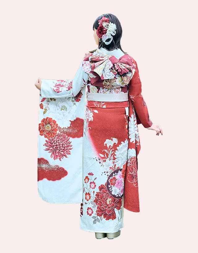 赤地に花々をあしらった優美な振袖 OE-1526