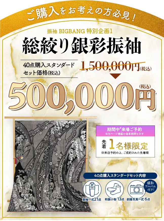 総絞り銀彩振袖50万円