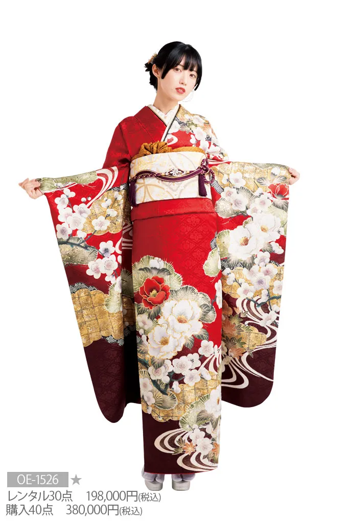 赤地に花々をあしらった優美な振袖 OE-1526